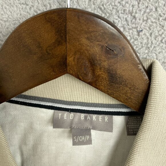 NEW Ted Baker Men's S Polo Shirt Beige Checkered Pattern Short Sleeve - Picture 6 of 9